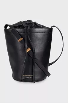 Black leather bucket bag
