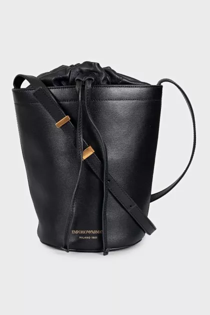 Black leather bucket bag
