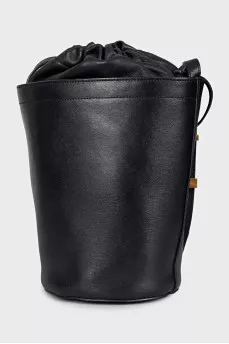 Black leather bucket bag
