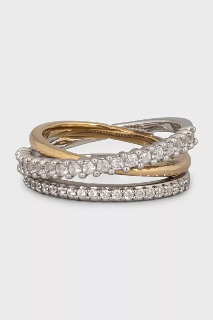 Triple ring with crystals