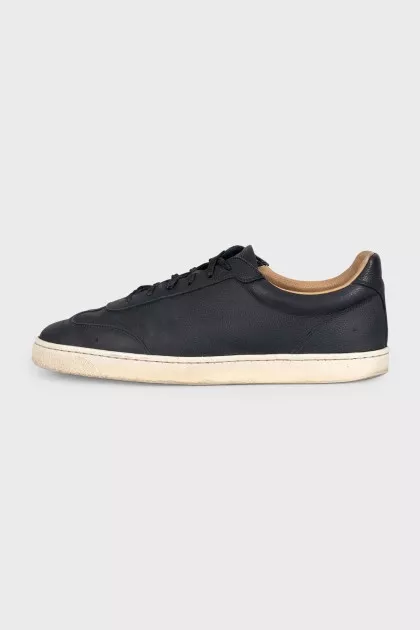Men's blue leather sneakers with logo