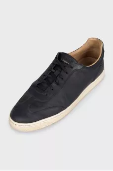 Men's blue leather sneakers with logo