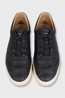 Men's blue leather sneakers with logo