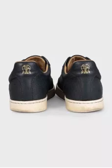 Men's blue leather sneakers with logo