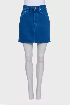 Blue distressed denim mini skirt