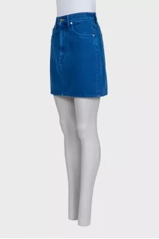 Blue distressed denim mini skirt
