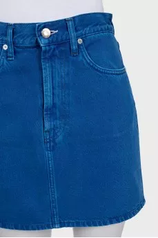 Blue distressed denim mini skirt