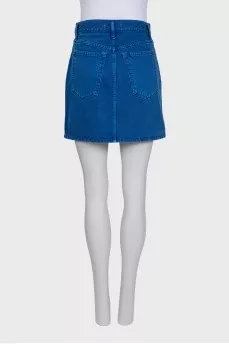 Blue distressed denim mini skirt