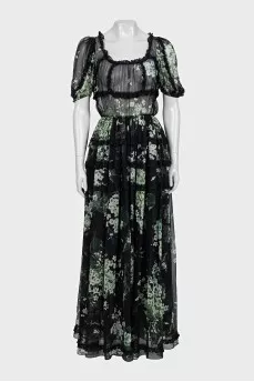 Sheer printed maxi dress