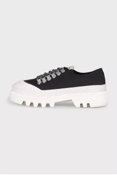 Black textile sneakers with a chunky platform