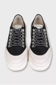 Black textile sneakers with a chunky platform