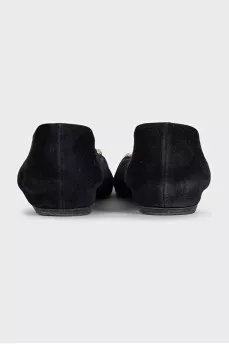 Black suede ballet flats with decoration