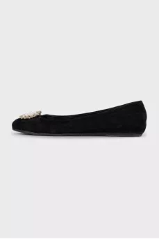 Black suede ballet flats with decoration