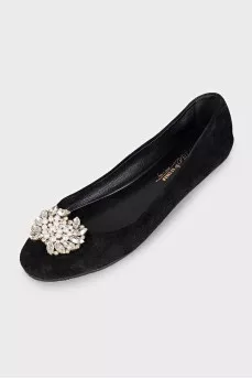 Black suede ballet flats with decoration