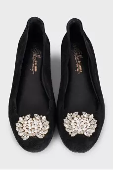 Black suede ballet flats with decoration