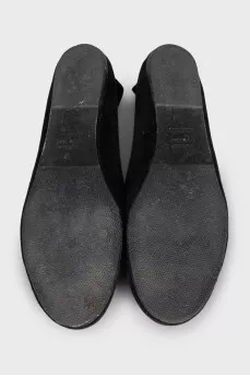 Black suede ballet flats with decoration