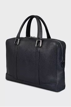 Men's blue leather briefcase with silver hardware