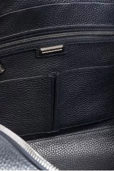 Men's blue leather briefcase with silver hardware