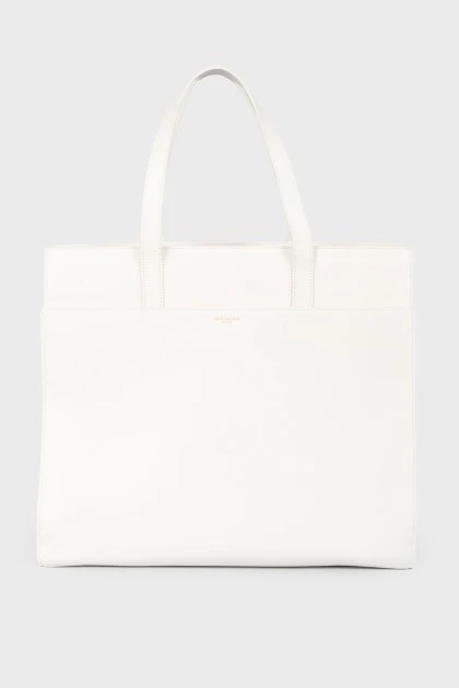 Cabas leather white bag on handles
