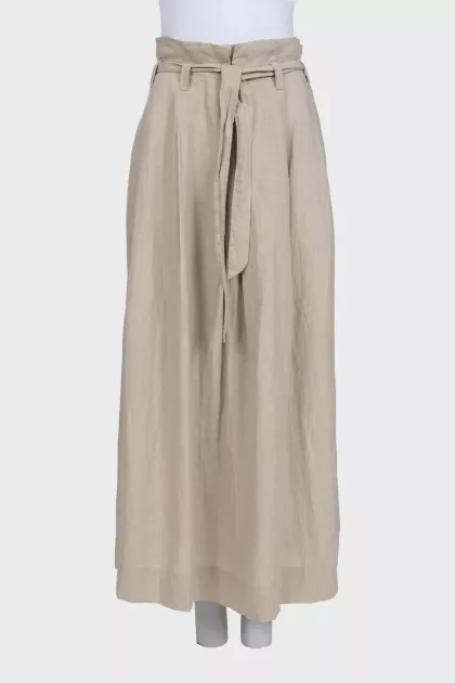 Beige linen midi skirt