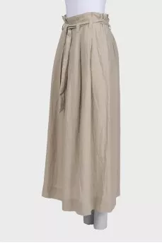 Beige linen midi skirt