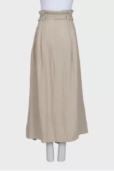 Beige linen midi skirt