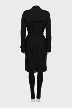 Black trench coat with contrasting inserts and belt
