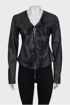 Black leather jacket with ruffles