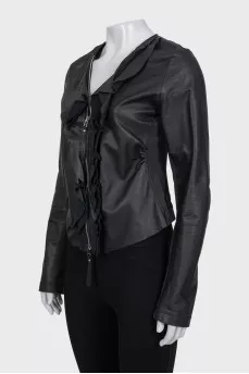 Black leather jacket with ruffles