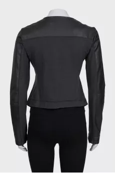 Black leather jacket with ruffles