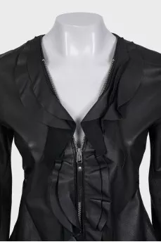 Black leather jacket with ruffles