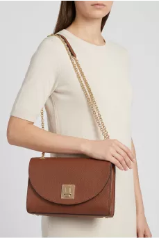 Brown leather bag with gold hardware