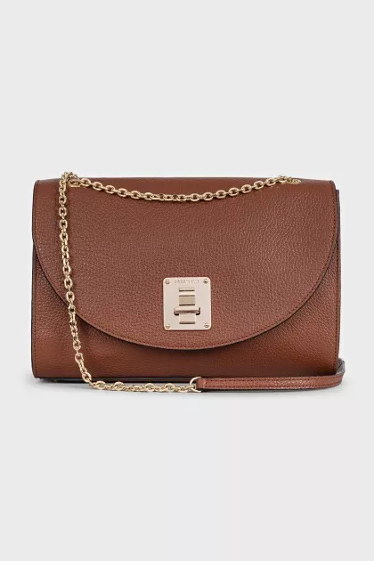 Brown leather bag with gold hardware