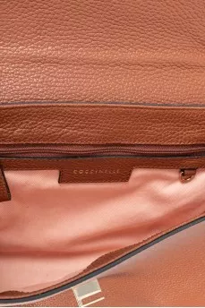 Brown leather bag with gold hardware