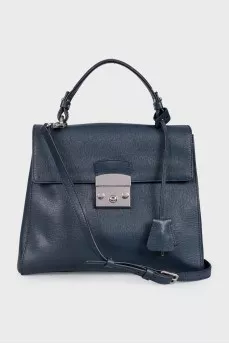 Blue leather satchel