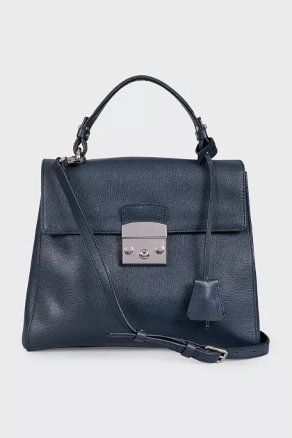 Blue leather satchel