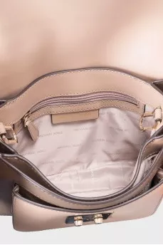 Beige leather bag with a 3D print