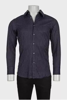 Чоловіча синя сорочка slim fit в смужку