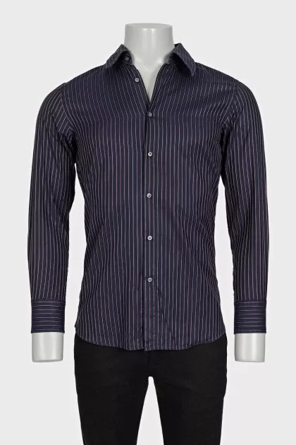 Чоловіча синя сорочка slim fit в смужку