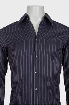 Чоловіча синя сорочка slim fit в смужку
