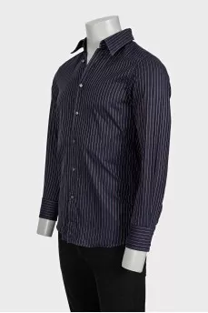 Чоловіча синя сорочка slim fit в смужку