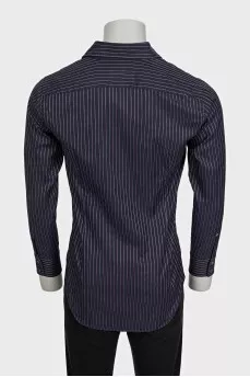 Чоловіча синя сорочка slim fit в смужку