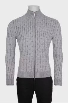 Men's gray cardigan with a voluminous pattern