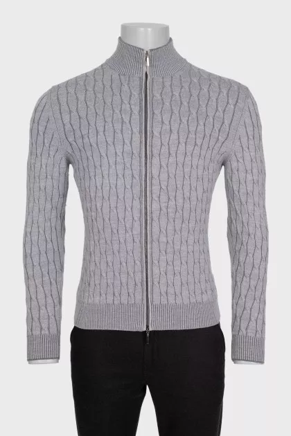 Men's gray cardigan with a voluminous pattern