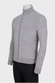 Men's gray cardigan with a voluminous pattern