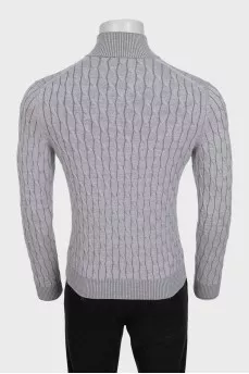 Men's gray cardigan with a voluminous pattern