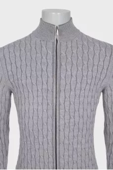 Men's gray cardigan with a voluminous pattern