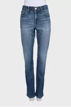 Blue high-waist straight-leg jeans