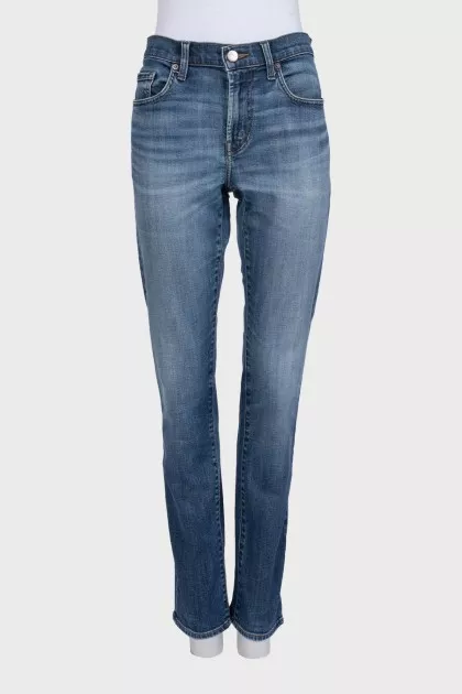 Blue high-waist straight-leg jeans