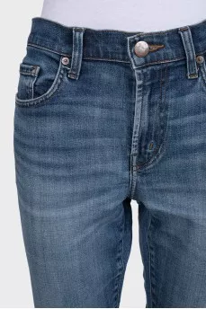 Blue high-waist straight-leg jeans